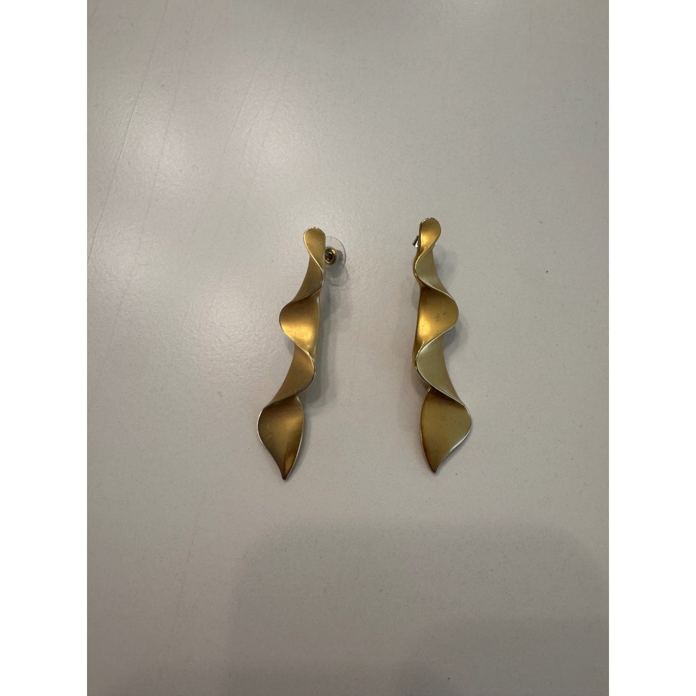 Gold Sculptural Twisted Ribbon Drop Earrings Matte Wavy Statement Dangle Post